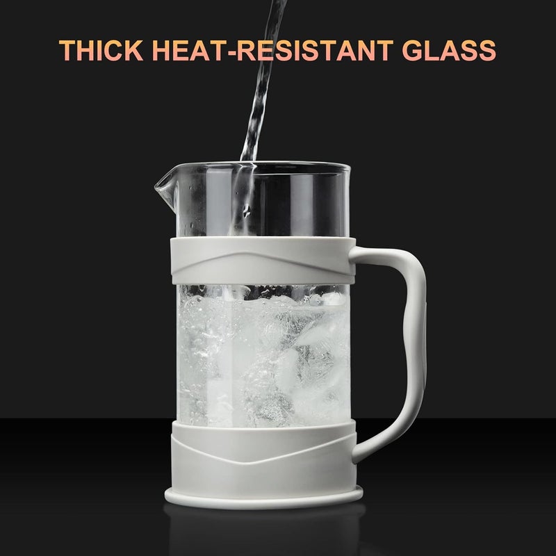 PARACITY French Press Coffee/Tea Maker, Camping Mini Coffee/Tea Press of 304 Stainless Steel Filter and Heat Resistant Glass, Cold Brew Coffee Maker 11.8OZ for Travel& Home Gift(White) - Image 5